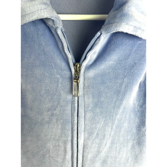 Appleseeds Blue Velour Overcoat House Coat Robe Sz Petite Med Full Zip - Picture 3 of 8